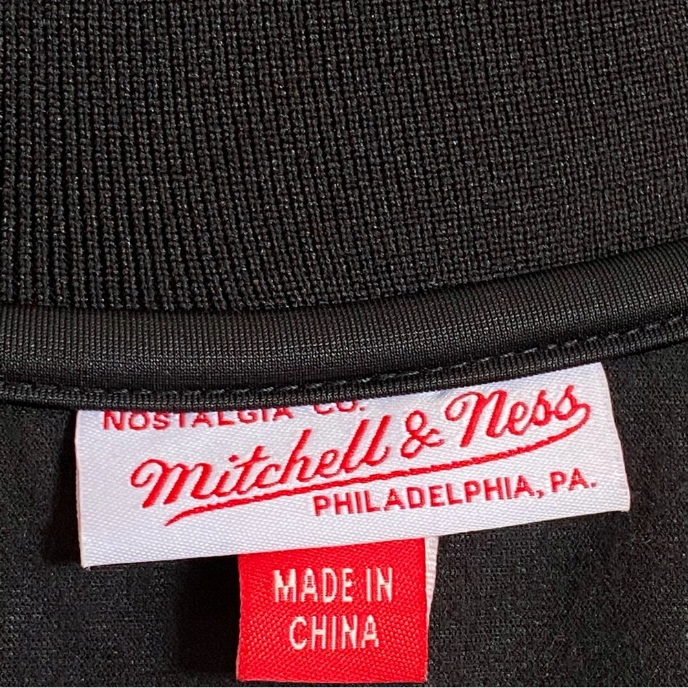 Mitchell & Ness LA black satin white gray stripe zip zipper bomber jacket coat - Picture 10 of 11